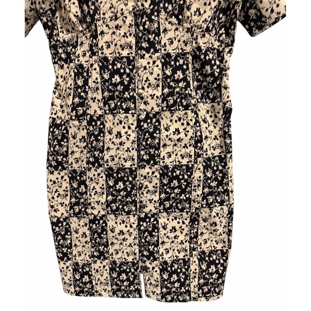 Anthropologie Ruffled Puff Sleeve Floral Smocked Dress   Tan/Black Womens Size 8 - Picture 5 of 12
